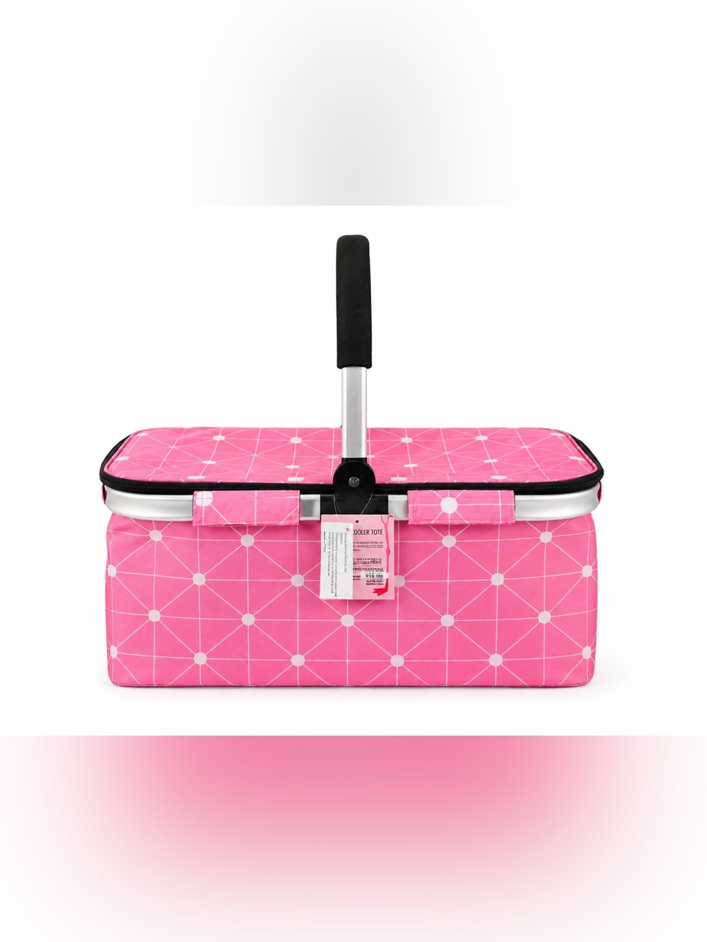 Pink Insulated Cooler Tote Basket Foldable Picnic Basket  Thermal Food Carry Bag